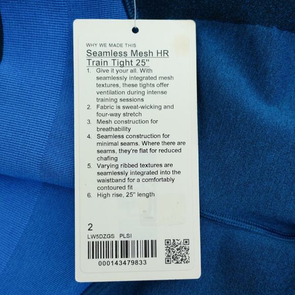 New Lululemon Size 2 Leggings Seamless Mesh High Rise Train Tight 25” PLSI Blue - Picture 7 of 7